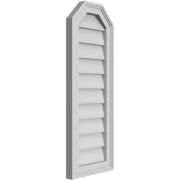 Ekena Millwork Octagonal Top Surface Mount PVC Gable Vent w/ 2"W x 1-1/2"P Brickmould Frame, 12"W x 32"H - GVPOT12X3202SN