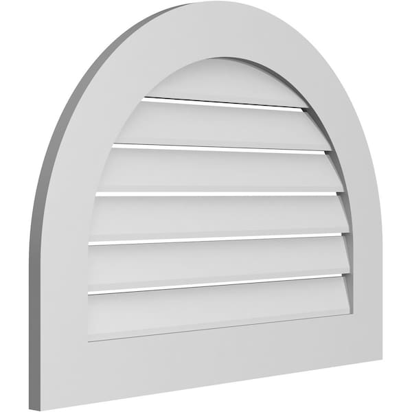Ekena Millwork Round Top Surface Mount PVC Gable Vent: Functional, w/ 3-1/2"W x 1"P Standard Frame, 32"W x 24"H - GVPRT32X2401SF