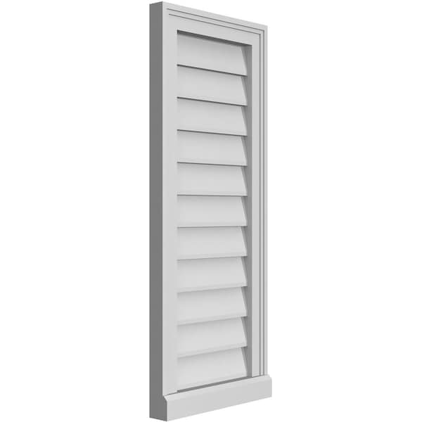 Ekena Millwork Vertical Surface Mount PVC Gable Vent w/ 2"W x 2"H , Brickmould Sill Frame, 14"W x 34"H - GVPVE14X3403SN