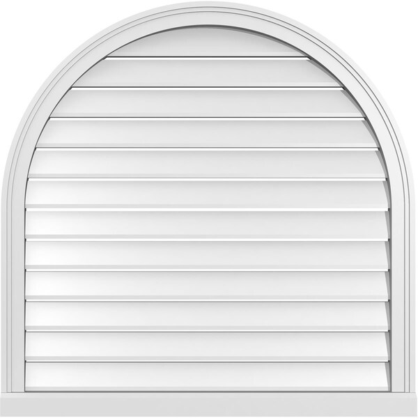Ekena Millwork Round Top Surface Mount PVC Gable Vent: Functional, w/ 2"W x 2"P Brickmould Sill Frame, 36"W x 36"H - GVPRT36X3603SF