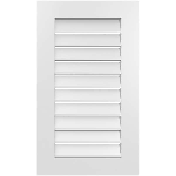 Ekena Millwork Vertical Surface Mount PVC Gable Vent: Functional, w/ 3-1/2"W x 1"P Standard Frame, 20"W x 34"H - GVPVE20X3401SF