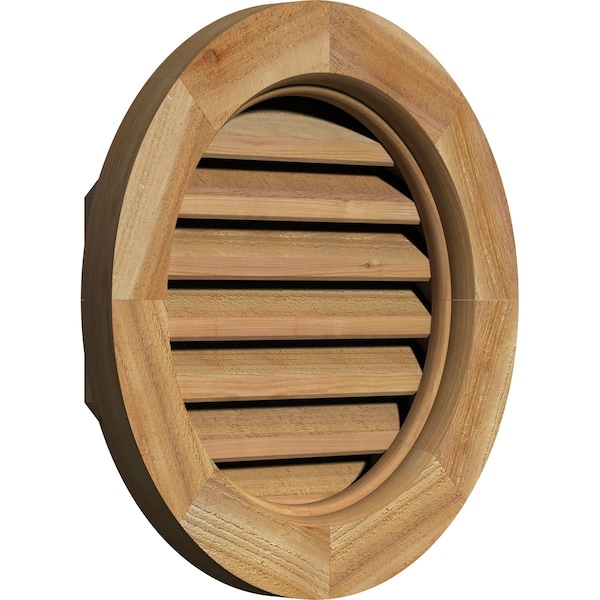 Ekena Millwork Round Gable Vent Functional, Western Red Cedar Gable Vent w/ Brick Mould Face Frame, 20"W x 20"H - GVWRO20X2000RFUWR