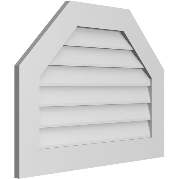 Ekena Millwork Octagonal Top Surface Mount PVC Gable Vent w/ 3-1/2"W x 1"P Standard Frame, 32"W x 24"H - GVPOT32X2401SN