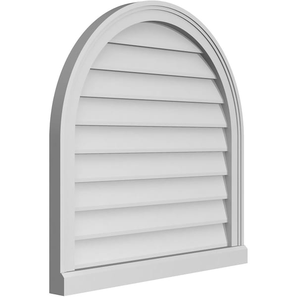 Ekena Millwork Round Top Surface Mount PVC Gable Vent w/ 2"W x 2"P Brickmould Sill Frame, 28"W x 28"H - GVPRT28X2803SN