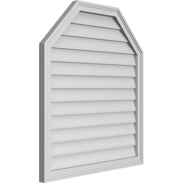 Ekena Millwork Octagonal Top Surface Mount PVC Gable Vent w/ 2"W x 1-1/2"P Brickmould Frame, 32"W x 36"H - GVPOT32X3602SN