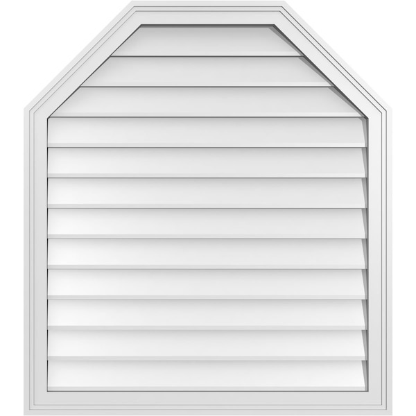 Ekena Millwork Octagonal Top Surface Mount PVC Gable Vent w/ 2"W x 1-1/2"P Brickmould Frame, 32"W x 36"H - GVPOT32X3602SN