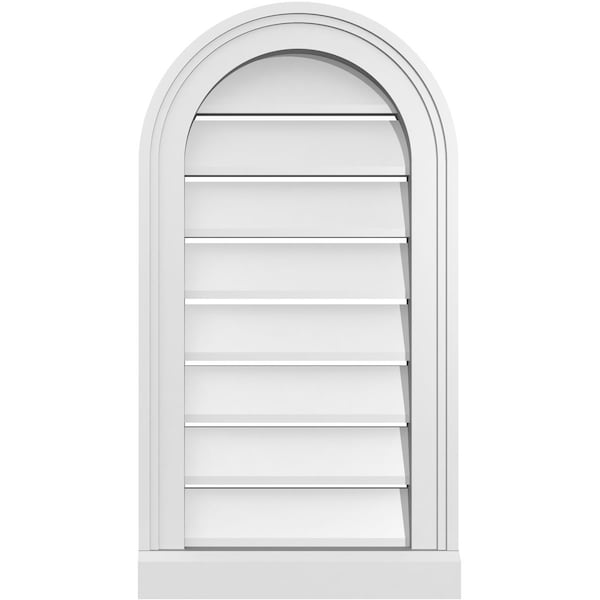 Ekena Millwork Round Top Surface Mount PVC Gable Vent: Functional, w/ 2"W x 2"P Brickmould Sill Frame, 14"W x 26"H - GVPRT14X2603SF