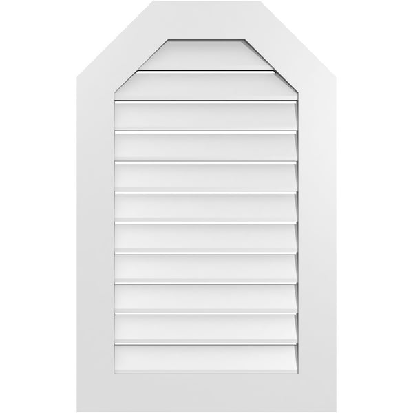Ekena Millwork Octagonal Top Surface Mount PVC Gable Vent: Functional, w/ 3-1/2"W x 1"P Standard Frame, 24"W x 38"H - GVPOT24X3801SF