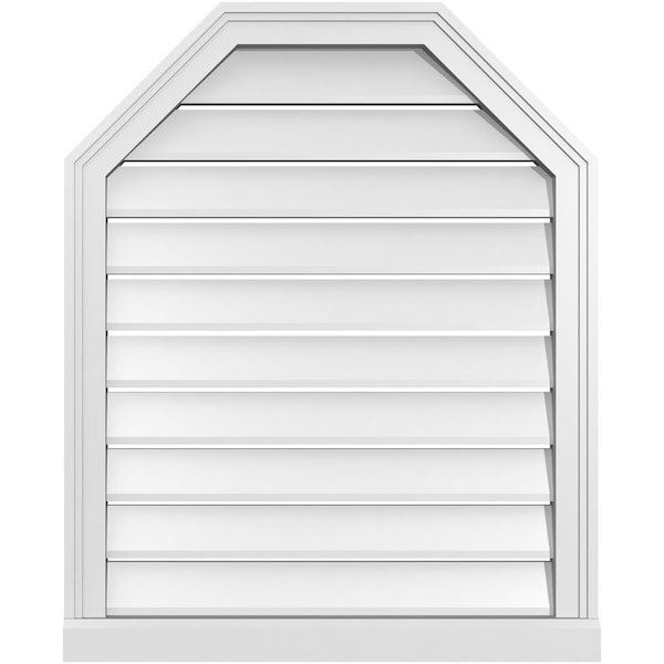 Ekena Millwork Octagonal Top Surface Mount PVC Gable Vent w/ 2"W x 2"P Brickmould Sill Frame, 26"W x 32"H - GVPOT26X3203SF