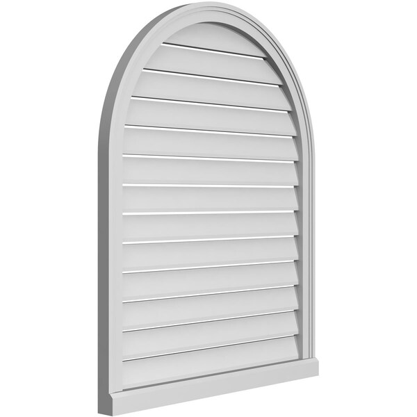 Ekena Millwork Round Top Surface Mount PVC Gable Vent: Functional, w/ 2"W x 2"P Brickmould Sill Frame, 32"W x 40"H - GVPRT32X4003SF