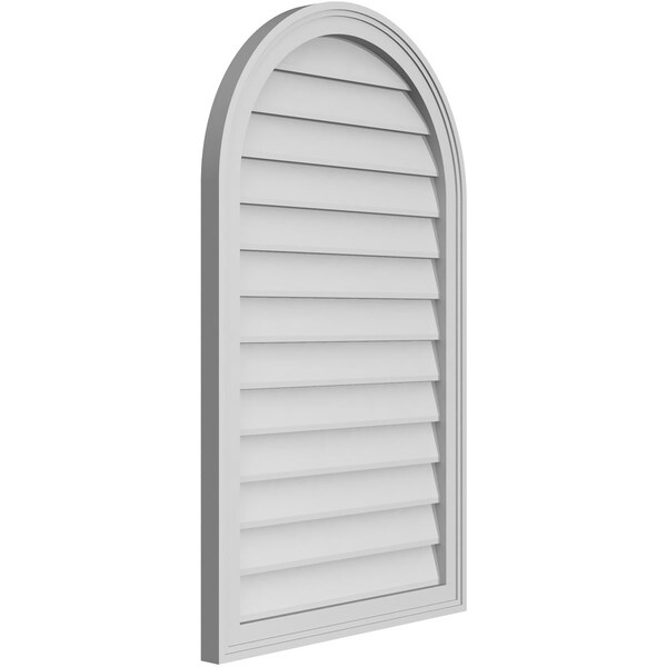 Ekena Millwork Round Top Surface Mount PVC Gable Vent w/ 2"W x 1-1/2"P Brickmould Frame, 24"W x 40"H - GVPRT24X4002SN