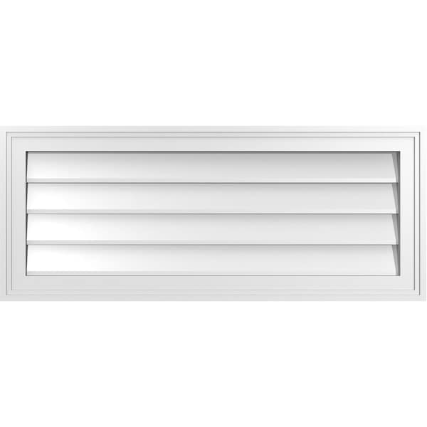 Ekena Millwork Vertical Surface Mount PVC Gable Vnt: Non-Functional, w/2"W x 1-1/2"H, Brickmould Frame, 34"W x 14"H - GVPVE34X1402SN