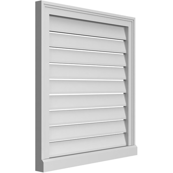 Ekena Millwork Vertical Surface Mount PVC Gable Vent: Functional, w/ 2"W x 2"P Brickmould Sill Frame, 26"W x 28"H - GVPVE26X2803SF