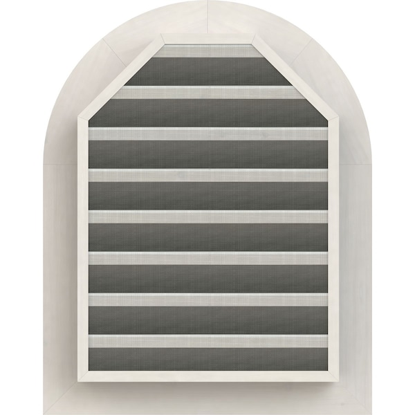 Ekena Millwork Round Top Gable Vent Primed, Functional, Pine Gable Vent w/ 1" x 4" Flat Trim Frame, 22"W x 22"H - GVWRT22X2201SFPPI