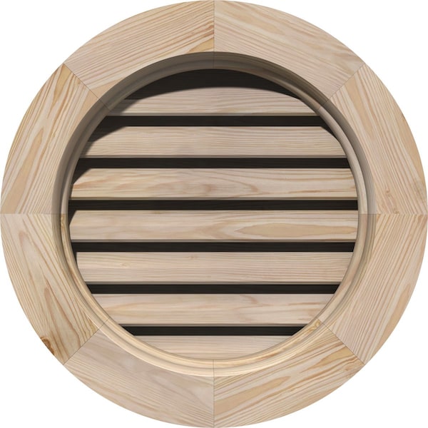 Ekena Millwork Round Gable Vent Primed, Functional, Pine Gable Vent w/ Brick Mould Face Frame, 28"W x 28"H - GVWRO28X2800SFPPI