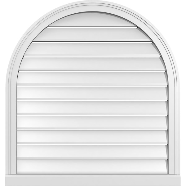 Ekena Millwork Round Top Surface Mount PVC Gable Vent: Functional, w/ 2"W x 2"P Brickmould Sill Frame, 32"W x 34"H - GVPRT32X3403SF