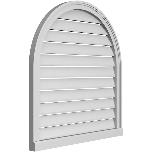 Ekena Millwork Round Top Surface Mount PVC Gable Vent: Functional, w/ 2"W x 2"P Brickmould Sill Frame, 32"W x 34"H - GVPRT32X3403SF