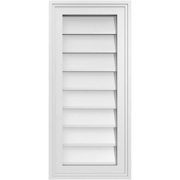 Ekena Millwork Vertical Surface Mount PVC Gable Vnt: Non-Functional, w/2"W x 1-1/2"H, Brickmould Frame, 12"W x 26"H - GVPVE12X2602SN