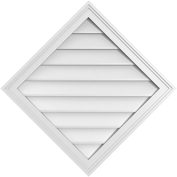 Ekena Millwork Diamond Surface Mount PVC Gable Vent: Functional, w/ 2"W x 1-1/2"P Brickmould Frame, 30"W x 30"H - GVPDI30X3002SF