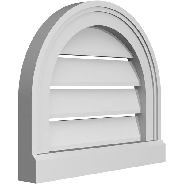 Ekena Millwork Round Top Surface Mount PVC Gable Vent: Functional, w/ 2"W x 2"P Brickmould Sill Frame, 16"W x 14"H - GVPRT16X1403SF