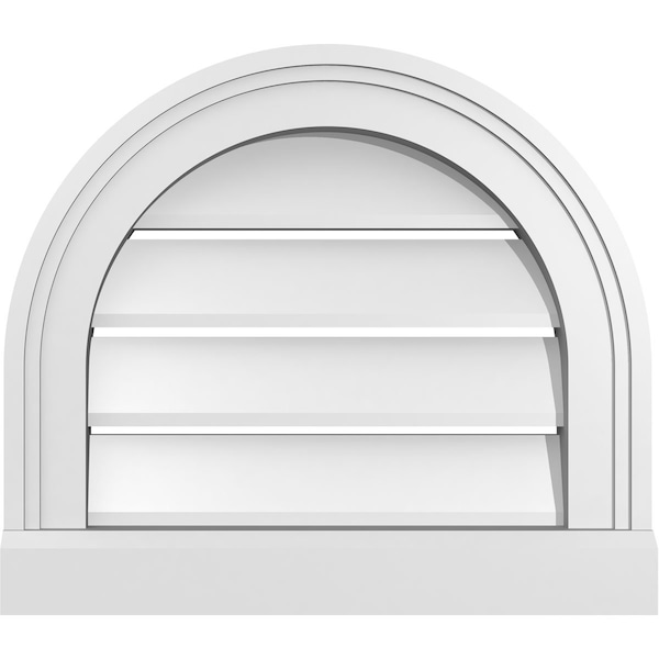 Ekena Millwork Round Top Surface Mount PVC Gable Vent: Functional, w/ 2"W x 2"P Brickmould Sill Frame, 16"W x 14"H - GVPRT16X1403SF