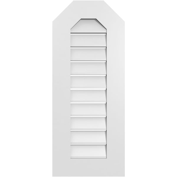 Ekena Millwork Octagonal Top Surface Mount PVC Gable Vent: Functional, w/ 3-1/2"W x 1"P Standard Frame, 14"W x 34"H - GVPOT14X3401SF