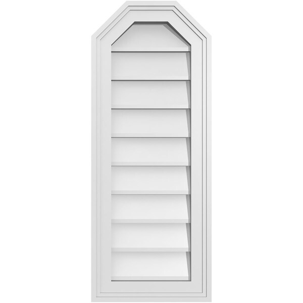 Ekena Millwork Octagonal Top Surface Mount PVC Gable Vent w/ 2"W x 1-1/2"P Brickmould Frame, 12"W x 30"H - GVPOT12X3002SN