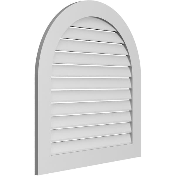 Ekena Millwork Round Top Surface Mount PVC Gable Vent: Functional, w/ 3-1/2"W x 1"P Standard Frame, 34"W x 36"H - GVPRT34X3601SF