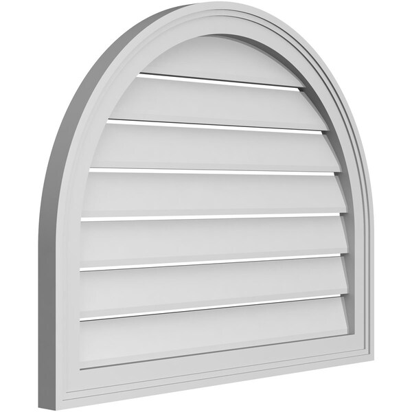 Ekena Millwork Round Top Surface Mount PVC Gable Vent: Functional, w/ 2"W x 1-1/2"P Brickmould Frame, 30"W x 24"H - GVPRT30X2402SF