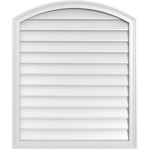 Ekena Millwork Arch Top Surface Mount PVC Gable Vent: Functional, w/ 2"W x 1-1/2"P Brickmould Frame, 32"W x 38"H - GVPAR32X3802SF
