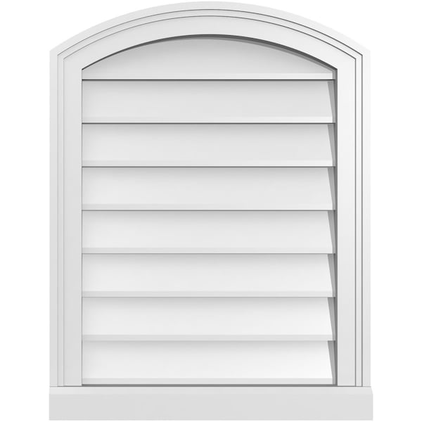 Ekena Millwork Arch Top Surface Mount PVC Gable Vent: Functional, w/ 2"W x 2"P Brickmould Sill Frame, 20"W x 26"H - GVPAR20X2603SF
