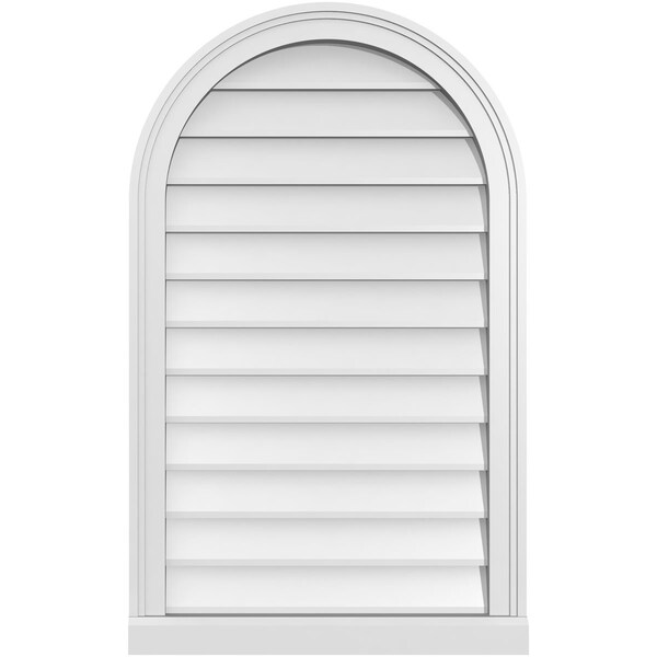 Ekena Millwork Round Top Surface Mount PVC Gable Vent w/ 2"W x 2"P Brickmould Sill Frame, 22"W x 36"H - GVPRT22X3603SN
