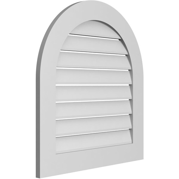 Ekena Millwork Round Top Surface Mount PVC Gable Vent: Functional, w/ 3-1/2"W x 1"P Standard Frame, 28"W x 30"H - GVPRT28X3001SF