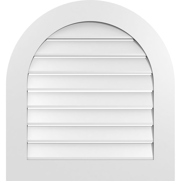 Ekena Millwork Round Top Surface Mount PVC Gable Vent: Functional, w/ 3-1/2"W x 1"P Standard Frame, 28"W x 30"H - GVPRT28X3001SF