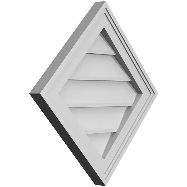 Ekena Millwork Diamond Surface Mount PVC Gable Vent: Functional, w/ 2"W x 1-1/2"P Brickmould Frame, 20"W x 20"H - GVPDI20X2002SF