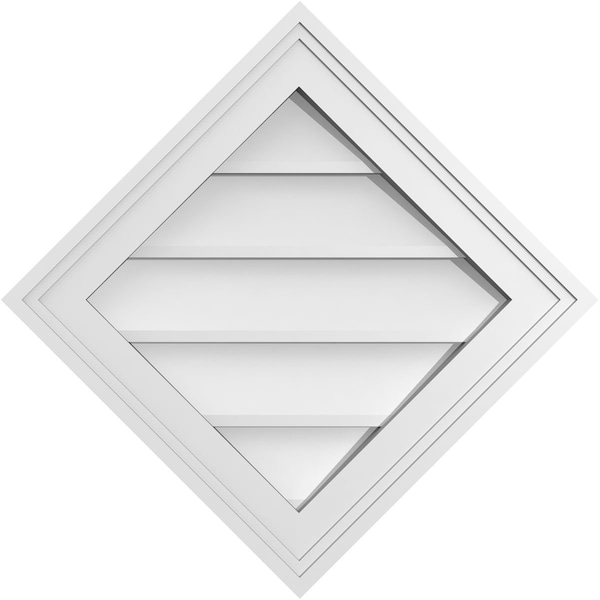 Ekena Millwork Diamond Surface Mount PVC Gable Vent: Functional, w/ 2"W x 1-1/2"P Brickmould Frame, 20"W x 20"H - GVPDI20X2002SF