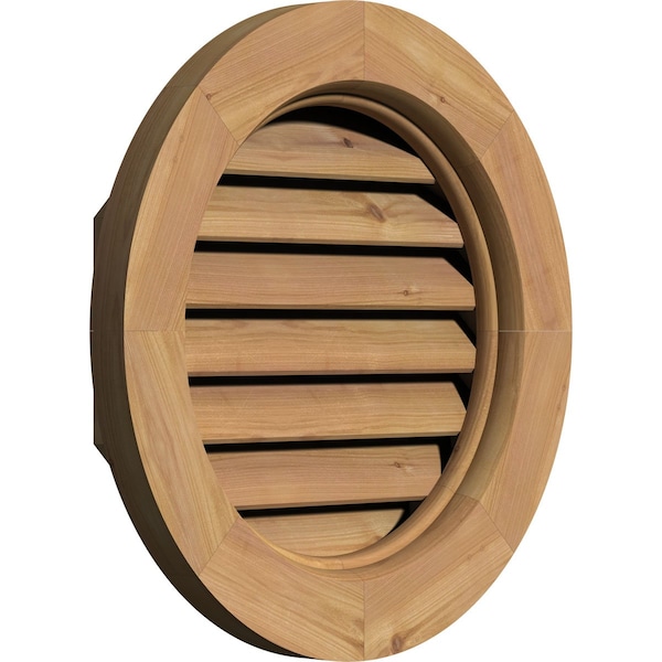 Ekena Millwork Round Gable Vent Functional, Western Red Cedar Gable Vent w/ Brick Mould Face Frame, 18"W x 18"H - GVWRO18X1800SFUWR
