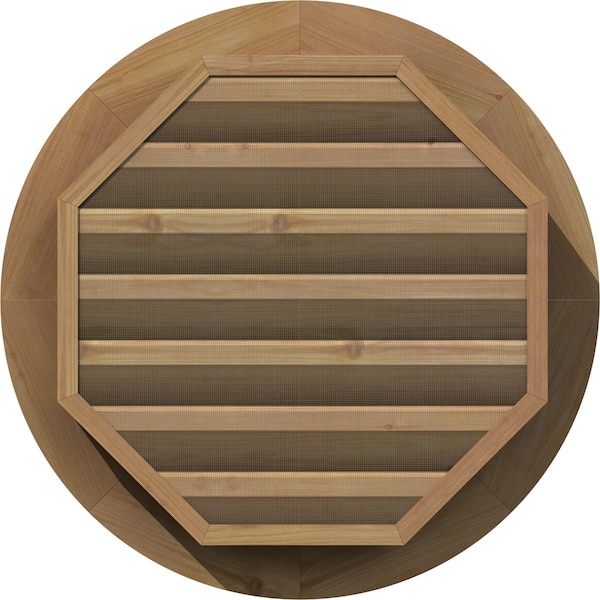 Ekena Millwork Round Gable Vent Functional, Western Red Cedar Gable Vent w/ Brick Mould Face Frame, 18"W x 18"H - GVWRO18X1800SFUWR