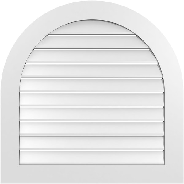 Ekena Millwork Round Top Surface Mount PVC Gable Vent: Functional, w/ 3-1/2"W x 1"P Standard Frame, 34"W x 34"H - GVPRT34X3401SF