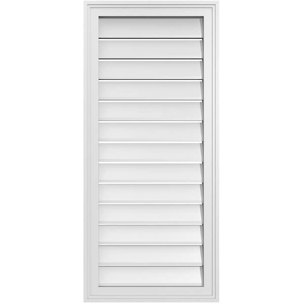 Ekena Millwork Vertical Surface Mount PVC Gable Vent: Functional, w/ 2"W x 1-1/2"P Brickmould Frame, 18"W x 40"H - GVPVE18X4002SF