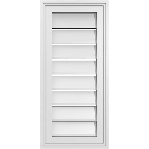 Ekena Millwork Vertical Surface Mount PVC Gable Vent: Functional, w/ 2"W x 1-1/2"P Brickmould Frame, 12"W x 26"H - GVPVE12X2602SF