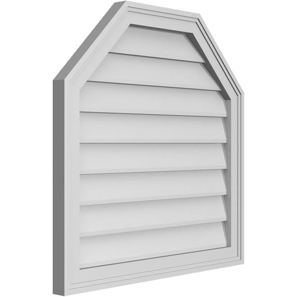 Ekena Millwork Octagonal Top Surface Mount PVC Gable Vent w/ 2"W x 1-1/2"P Brickmould Frame, 26"W x 26"H - GVPOT26X2602SN