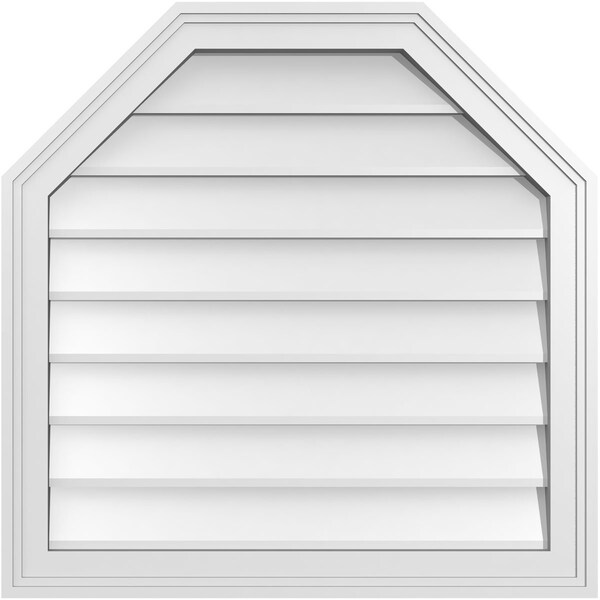 Ekena Millwork Octagonal Top Surface Mount PVC Gable Vent w/ 2"W x 1-1/2"P Brickmould Frame, 26"W x 26"H - GVPOT26X2602SN