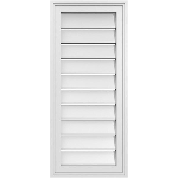 Ekena Millwork Vertical Surface Mount PVC Gable Vent: Functional, w/ 2"W x 1-1/2"P Brickmould Frame, 14"W x 32"H - GVPVE14X3202SF