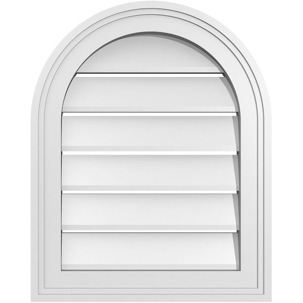 Ekena Millwork Round Top Surface Mount PVC Gable Vent: Functional, w/ 2"W x 1-1/2"P Brickmould Frame, 16"W x 20"H - GVPRT16X2002SF