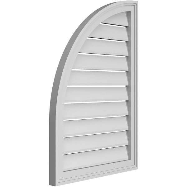 Ekena Millwork Quarter Round Top Left Surface Mount PVC Gable Vent w/ 2"W x 1-1/2"P Brickmould Frame, 22"W x 32"H - GVPQL22X3202SF