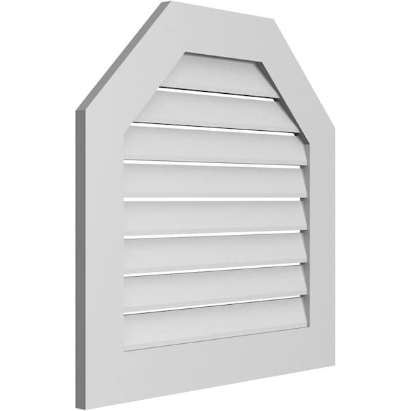 Ekena Millwork Octagonal Top Surface Mount PVC Gable Vent: Functional, w/ 3-1/2"W x 1"P Standard Frame, 28"W x 28"H - GVPOT28X2801SF