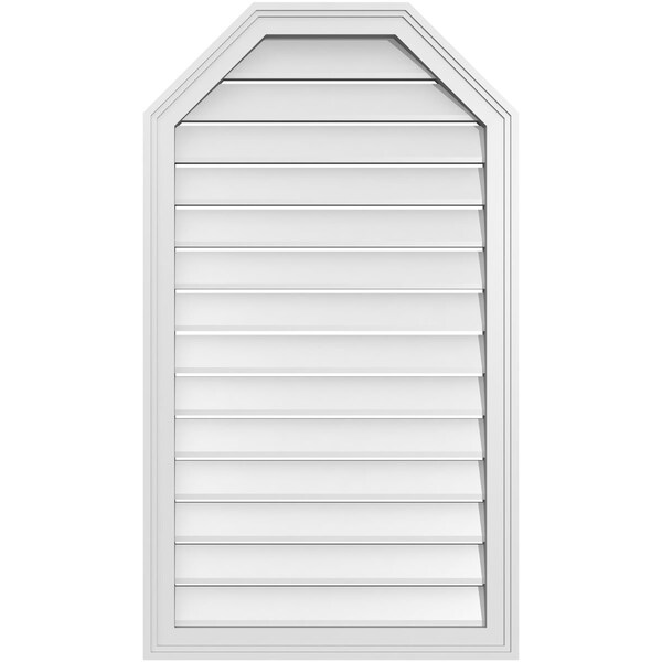 Ekena Millwork Octagonal Top Surface Mount PVC Gable Vent w/ 2"W x 1-1/2"P Brickmould Frame, 24"W x 42"H - GVPOT24X4202SF