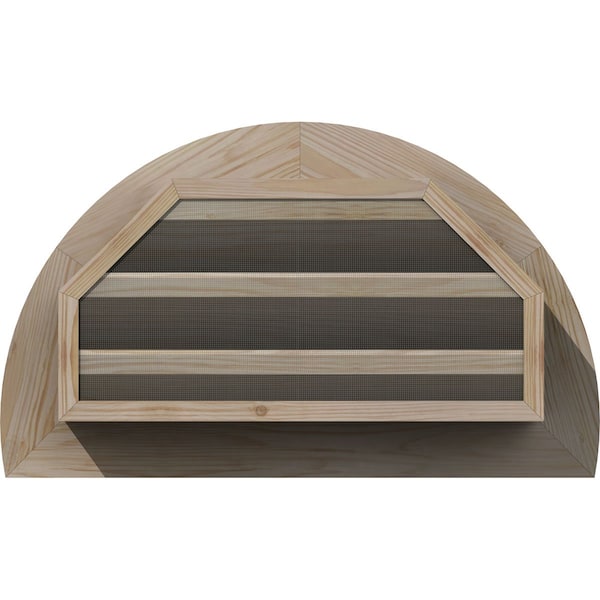 Ekena Millwork Half Round Gable Vent Unfinished, Functional, Pine Gable Vent w/1" x 4" Flat Trim Frame, 26"W x 13"H - GVWHR26X1301SFUPI