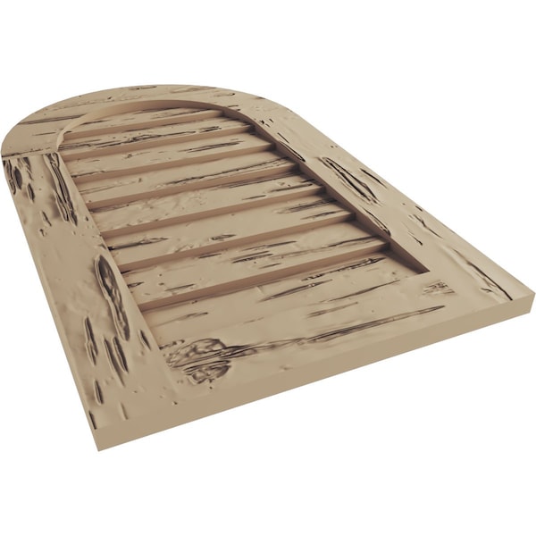 Ekena Millwork Timberthane Pecky Cypress Round Top Faux Wood Non-Functional Gable Vent, Primed Tan, 26"W x 24"H - GVURRT26X24DPCPR